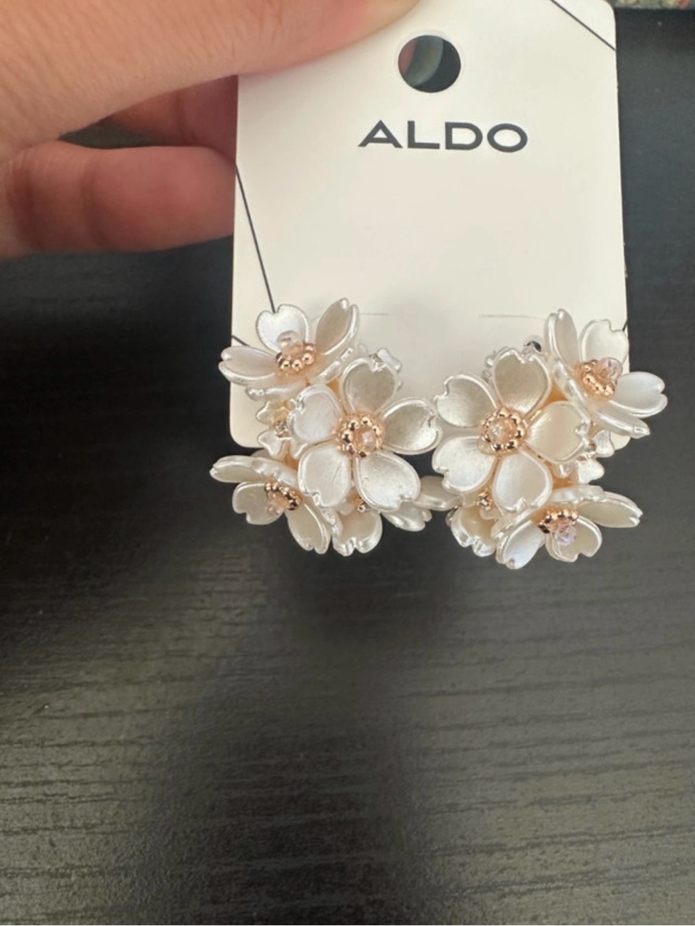 ALDO Cream Floral Cluster Earrings with Gold Centers
